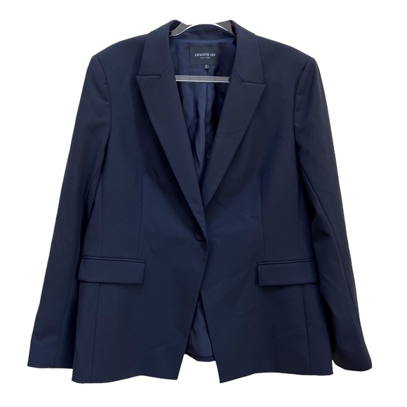 Lafayette 148 Stretch Wool Single-Button Blazer • Classic Navy • Sleek Modern